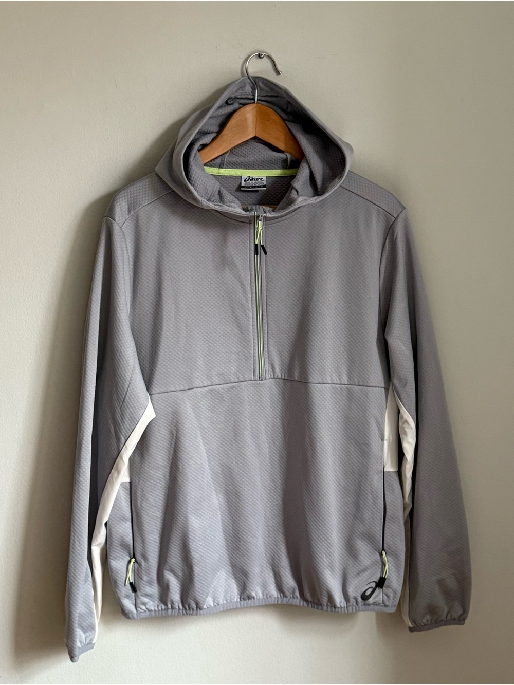 Asics Hoodie Mens L Gray Grid Fleece 1/4 Zip Pullover Sweatshirt Jacket Gym